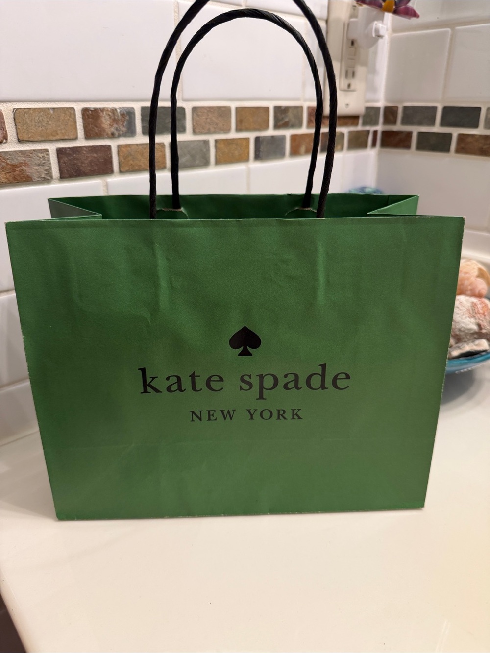 kate spade Forest Green Paper Tote with Black Logo